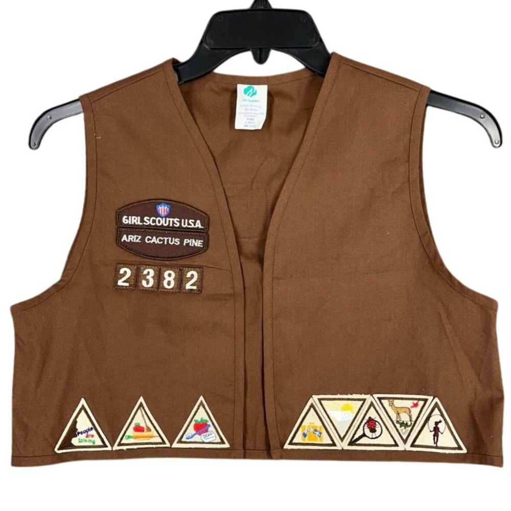 Girl Scouts USA Brownie Vest Ariz Cactus Pine Patches Troop Uniform L Vintage